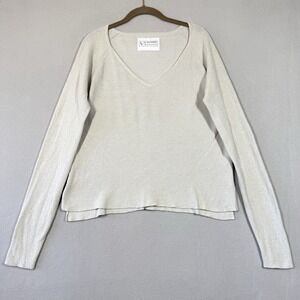 A Putnam Sweater Womens Medium‎ Ribbed V Neck Cashmere Blend Pullover Golf Beige